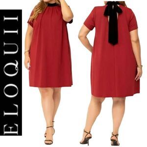 Eloquii Biking Red Black Velvet Back Bow Babydoll Mini Dress Plussize 24 NWT